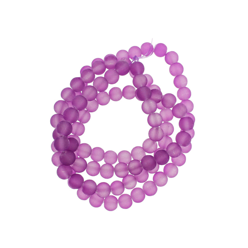Round Glass Beads 8mm - Frosted Fuchsia - 1 Strand 99 Beads - BD785