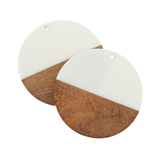 Round Natural Wood and White Resin Charm 49mm - WP060