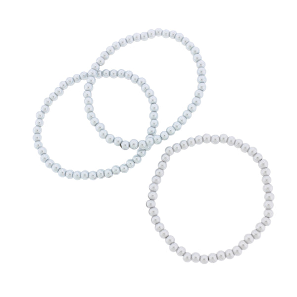 Round Glass Bead Bracelets - 55mm - Pearl White - 5 Bracelets - BB039