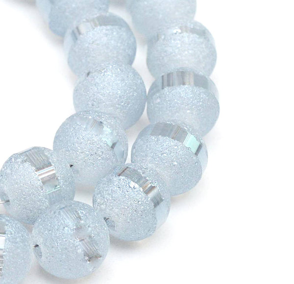 Perles de Verre Rondes 8mm - Bleu Pâle Métallisé Givré - 1 Rang 72 Perles - BD1464