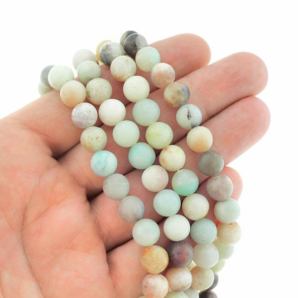 Perles rondes en amazonite naturelle 8 mm - Tons de plage sereins - 1 brin 47 perles - BD2395