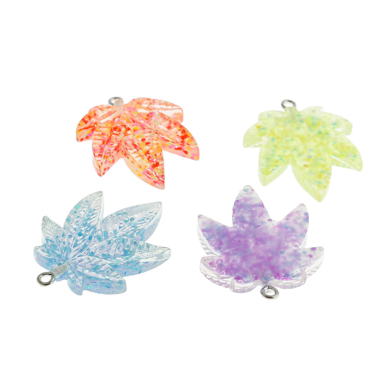 4 Assorted Sequin Weed Leaf Resin Charms - K521