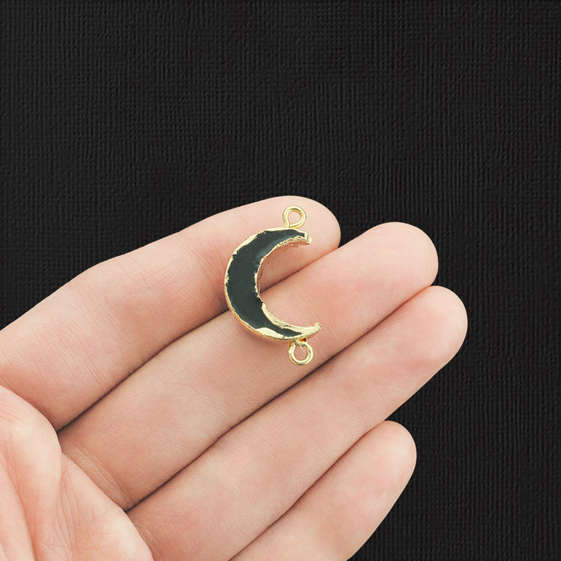 2 Blue Crescent Moon Connector Druzy Gold Tone Resin Charms - K444