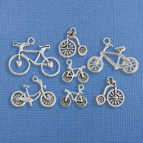 Bicycle Charm Collection Antique Silver Tone 7 Charms - COL186