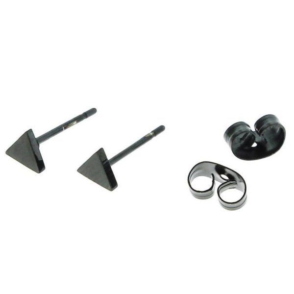Gunmetal Black Stainless Steel Earrings - Triangle Studs - 4.5mm x 4mm - 2 Pieces 1 Pair - ER027