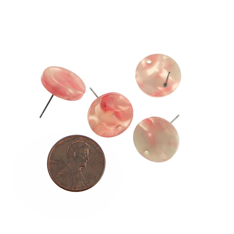 Resin Stainless Steel Earrings - Pink Swirl Studs With Hole - 15.5mm x 2.5mm - 2 Pieces 1 Pair - ER485