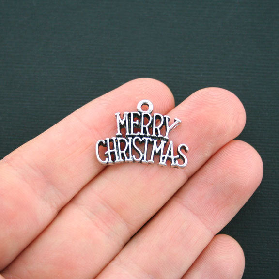 8 Merry Christmas Antique Silver Tone Charms - SC2860