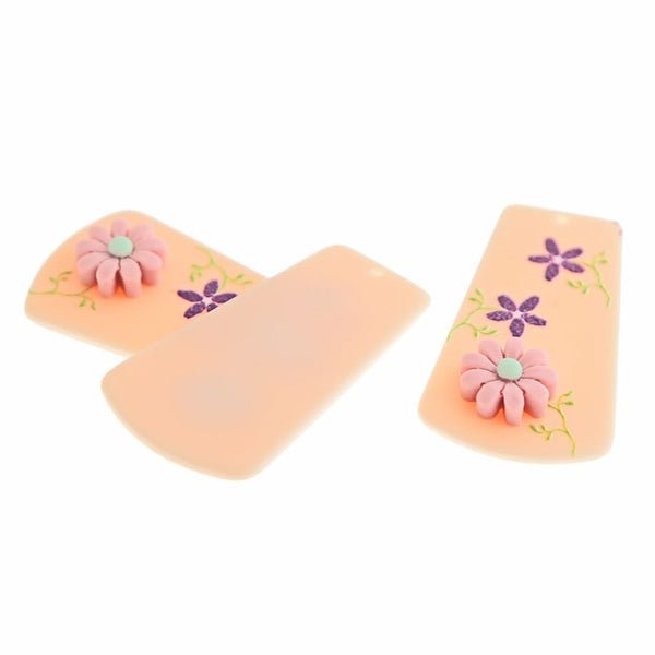 2 Charms Acrylique Fleur Rose - K599