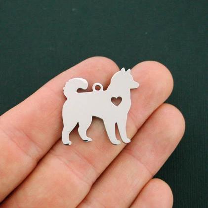 5 Husky Silver Tone Stainless Steel Charms 2 Sided - MT419