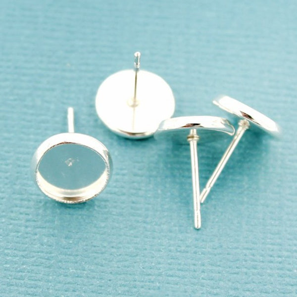 Stainless Steel Earrings - Stud Cabochon - 10mm x 2mm - 4 Pieces or 2 Pairs - Z1050