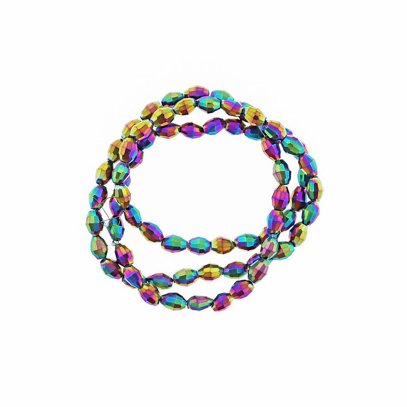 Faceted Glass Beads 6mm x 4mm - Rainbow Electroplated Purple - 1 Strand 72 Beads - BD328
