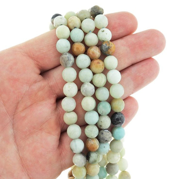 Perles rondes à facettes en Amazonite naturelle 8 mm - Tons de plage polis - 1 rang 47 perles - BD2460