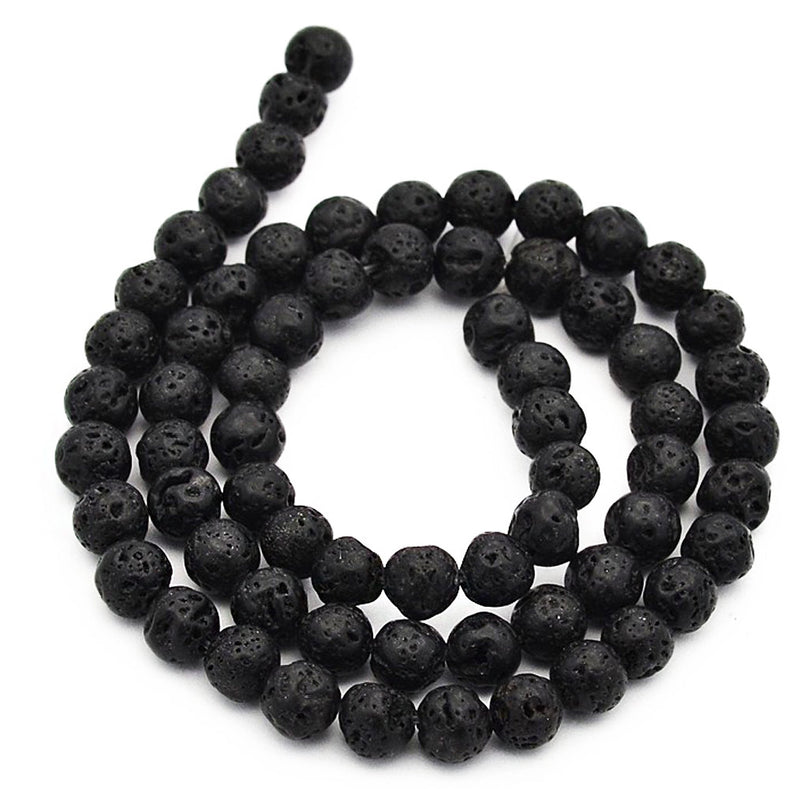 Perles Rondes de Lave Naturelle 10mm - Noir - 1 Rang 35 Perles - BD917
