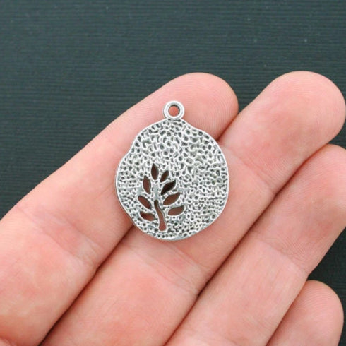 6 Tree Antique Silver Tone Charms 2 Sided - SC1584