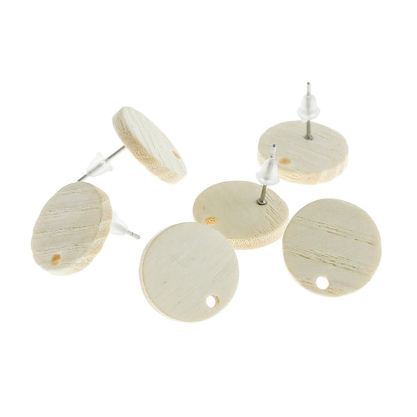 Boucles d'Oreilles en Bois - Clous Ronds - 15mm - 2 Pièces 1 Paire - ER258