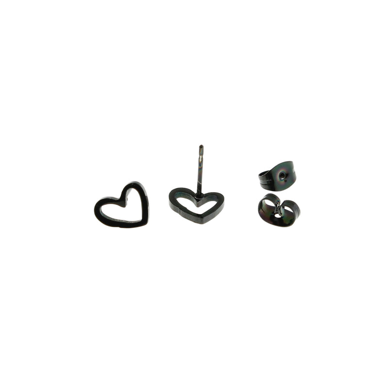 Gunmetal Black Stainless Steel Earrings - Heart Studs - 9mm x 8mm - 2 Pieces 1 Pair - ER239