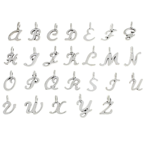 26 Alphabet Cursive Letter Antique Silver Tone Charms - 1 Set - ALPHA3900