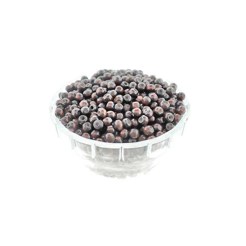 Perles Rondes en Bois 7mm - Marron Foncé et Noir - 100 Perles - BD2186