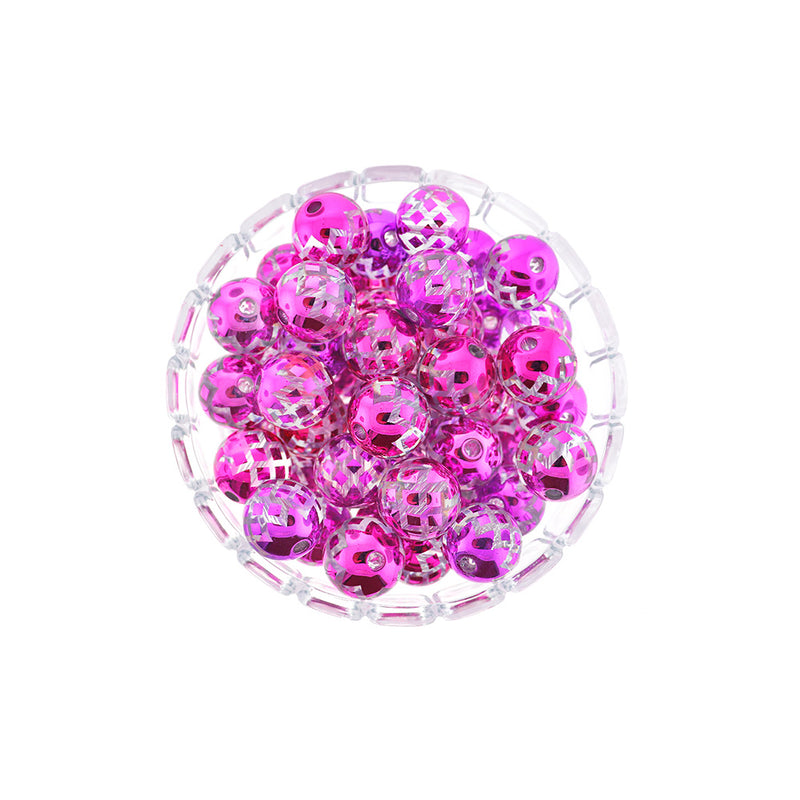Round Resin Beads 20mm - Purple Metallic Check - 10 Beads - BD2173