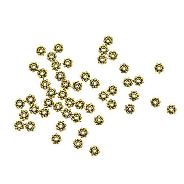 Daisy Spacer Beads 4mm - Antique Gold Tone - 200 Beads - GC1274