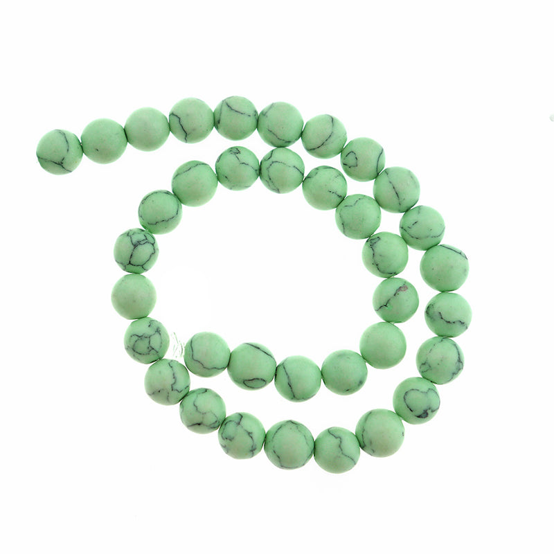 Round Imitation Gemstone Beads 8mm - Green with Black Marble - 1 Strand 50 Beads - BD1988