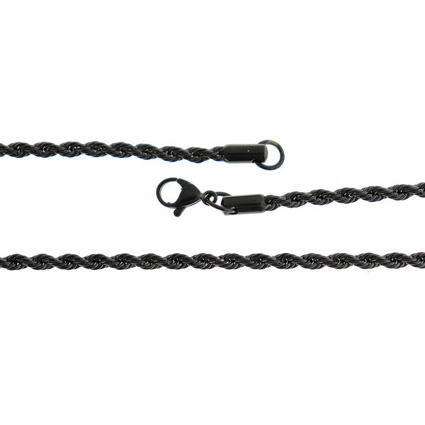 Collier de chaîne de corde en acier inoxydable noir Gunmetal 23" - 2,5 mm - 1 collier - N017