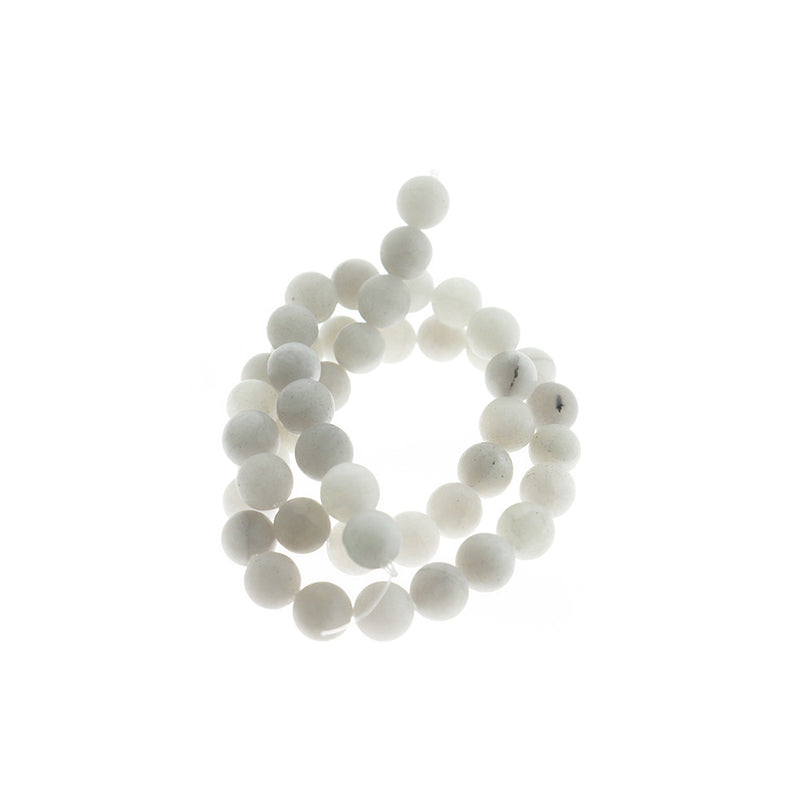 Round Natural Jade Beads 8mm - Frosted Dove Grey - 1 Strand 46 Beads - BD2578