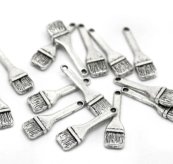 4 Paintbrush Antique Silver Tone Charms 3D - SC1822