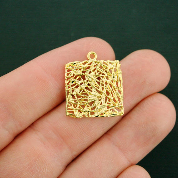 2 Square Wire Gold Tone Charms - GC176