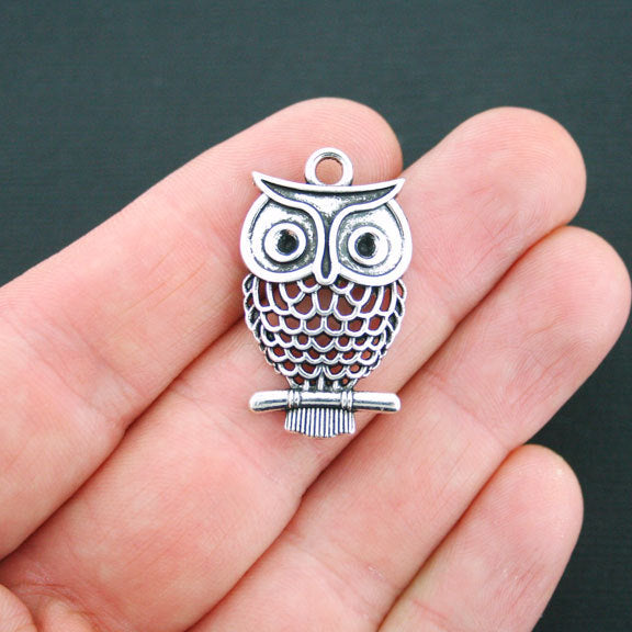 4 Owl Antique Silver Tone Charms - SC4701