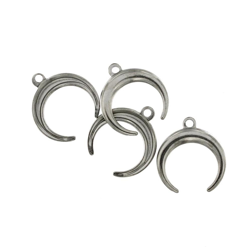 2 Crescent Moon Silver Tone Stainless Steel Charms - FD706
