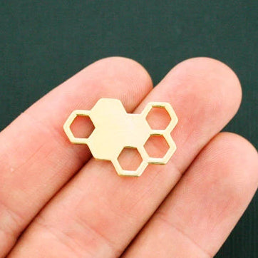 4 Honeycomb Connector Gold Tone Enamel Charms - GC948