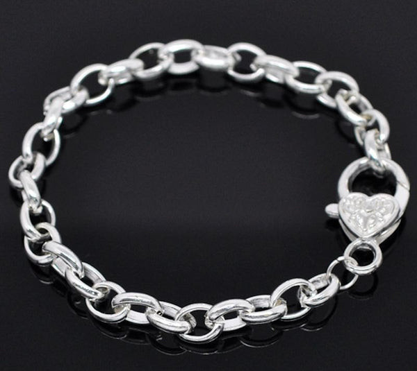 Silver Tone Cable Chain Bracelet 8" - 7mm - 5 Bracelets - N032