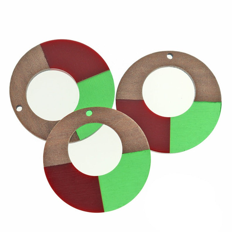 Ring Natural Wood and Resin Charm 38mm - Green and Red - WP546