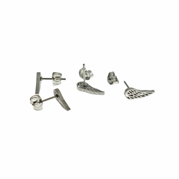 Stainless Steel Earrings - Angel Wing Studs - 12mm - 2 Pieces 1 Pair - ER866