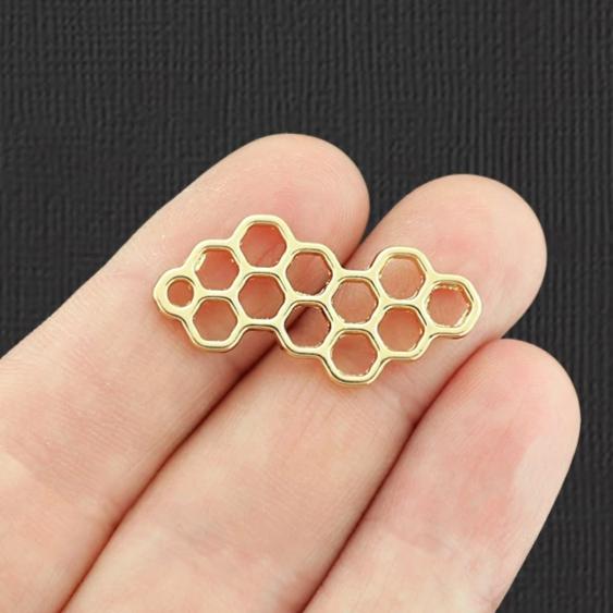 4 Honeycomb Connector Antique Gold Tone Charms 2 Sided - GC1456