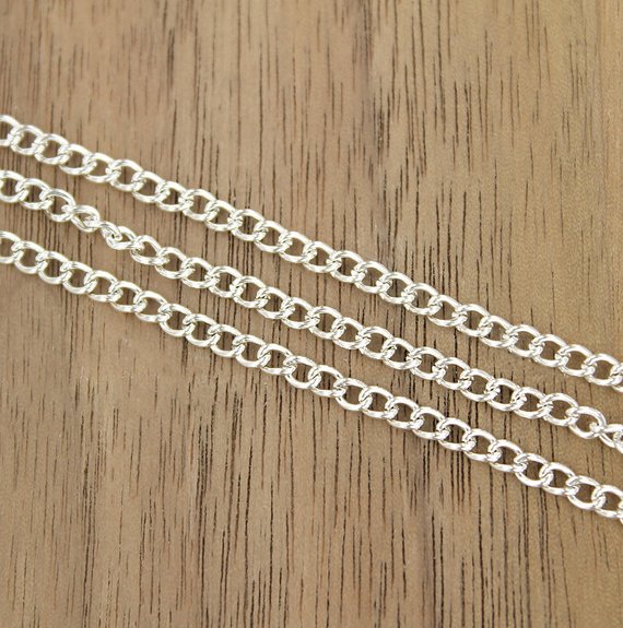 Silver Tone Curb Chain Necklace 30" - 3mm - 1 Necklace - N475