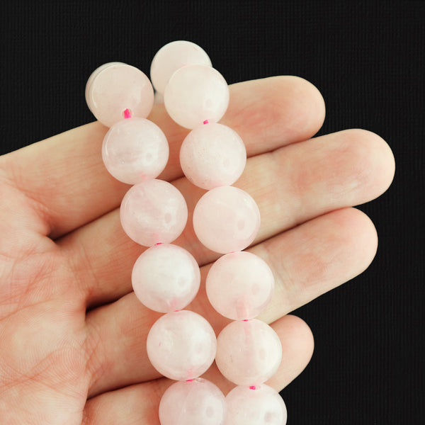 Perles rondes en quartz rose naturel 14 mm - Rose pétale - 1 brin complet 28 perles - BD1705