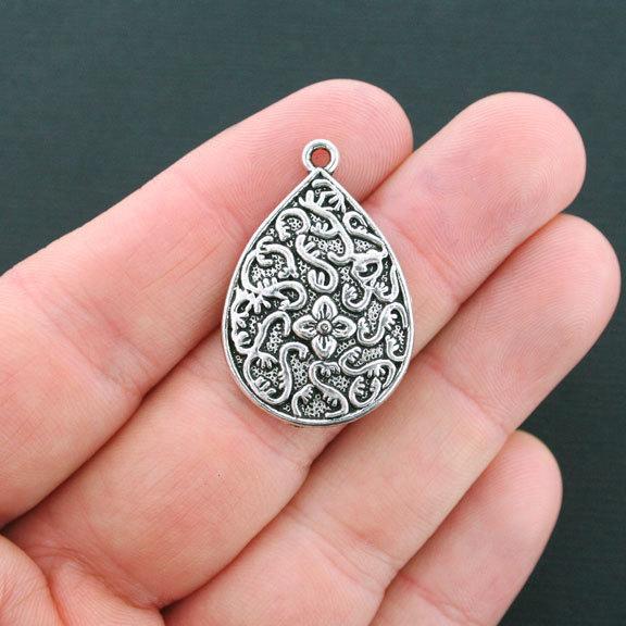 3 Flower Antique Silver Tone Charms - SC2963