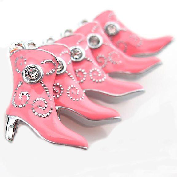 3 Boot Silver Tone Enamel Charms 2 Sided With Rhinestones - E085
