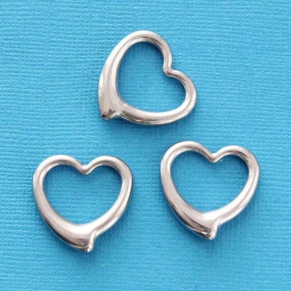 3 Heart Silver Tone Stainless Steel Charms 2 Sided -  FD212