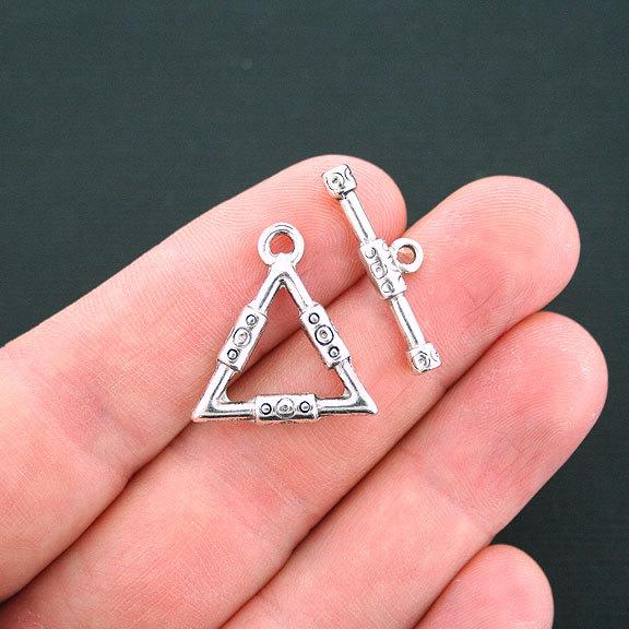 Triangle Silver Tone Toggle Clasps 7mm x 26mm - 3 Sets 6 Pieces - SC1394