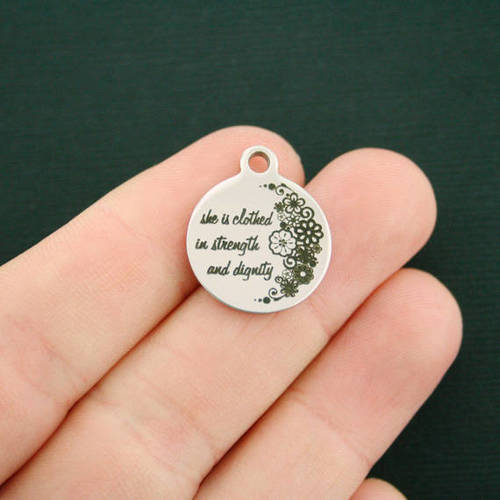 Strength and Dignity Stainless Steel Charms - She is clothed in - BFS001-3017