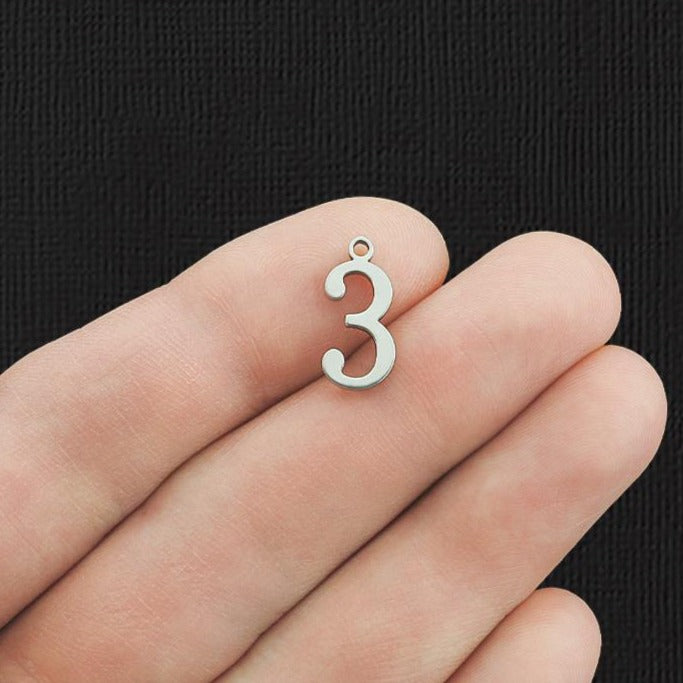 5 Number 3 Stainless Steel Charms - SSP284