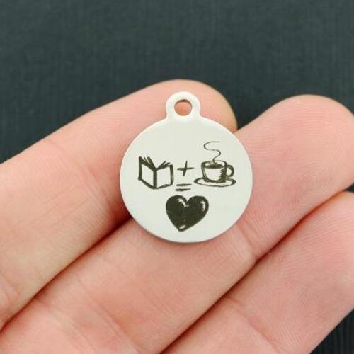 Books and Coffee Stainless Steel Charms - BFS001-3025