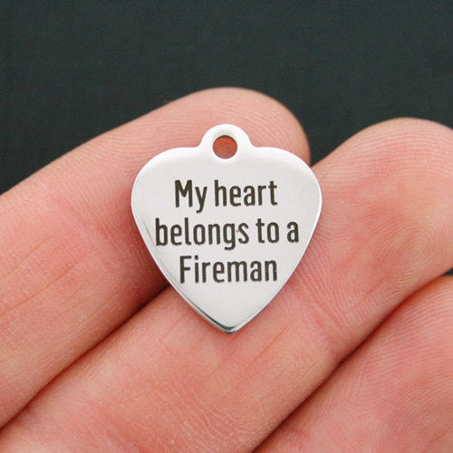 Breloques pompier en acier inoxydable - Mon coeur appartient à un - BFS011-0304