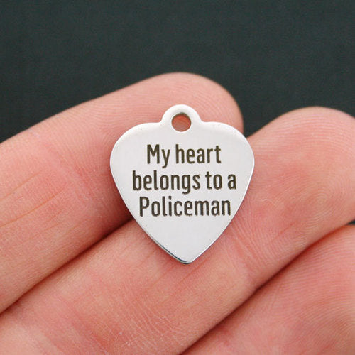 Policeman Stainless Steel Charms - My heart belongs to a - BFS011-0305