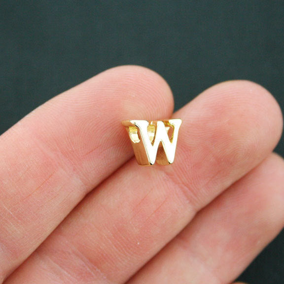SALE Letter W Spacer Beads 9mm x 4mm - Gold Tone - 4 Beads - GC687