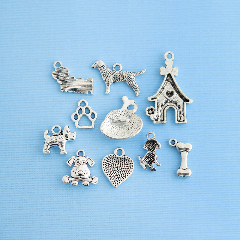 Dog Lover Charm Collection Antique Silver Tone 10 Different Charms - COL024
