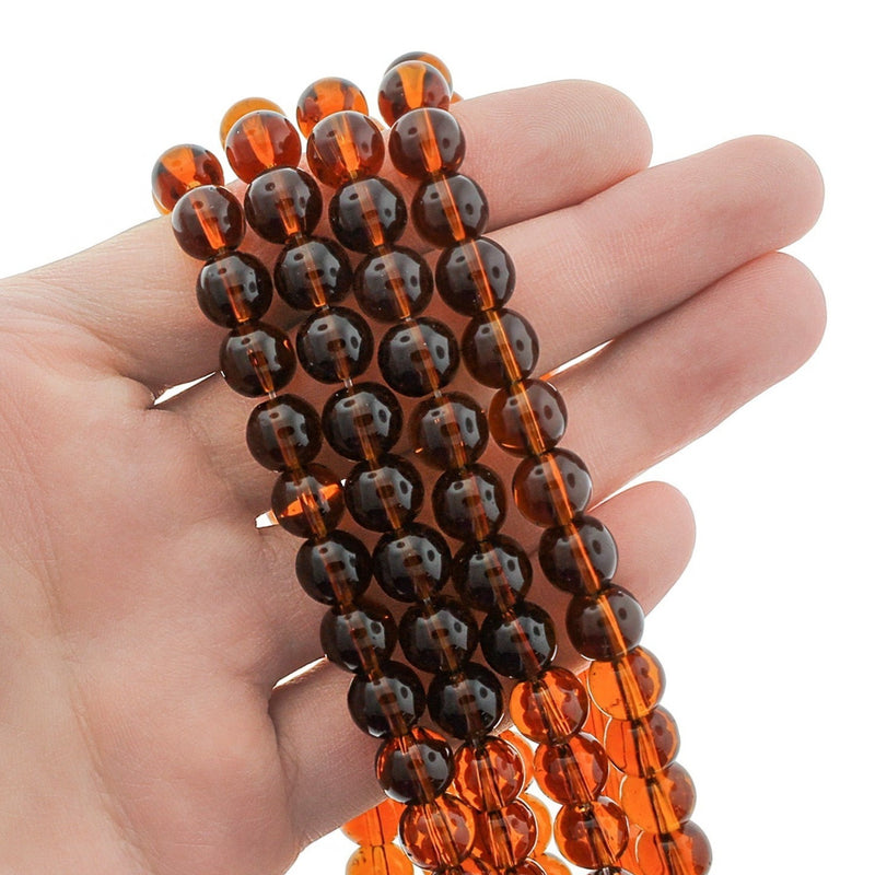 Round Glass Beads 8mm - Transparent Saddle Brown - 1 Strand 40 Beads - BD2694